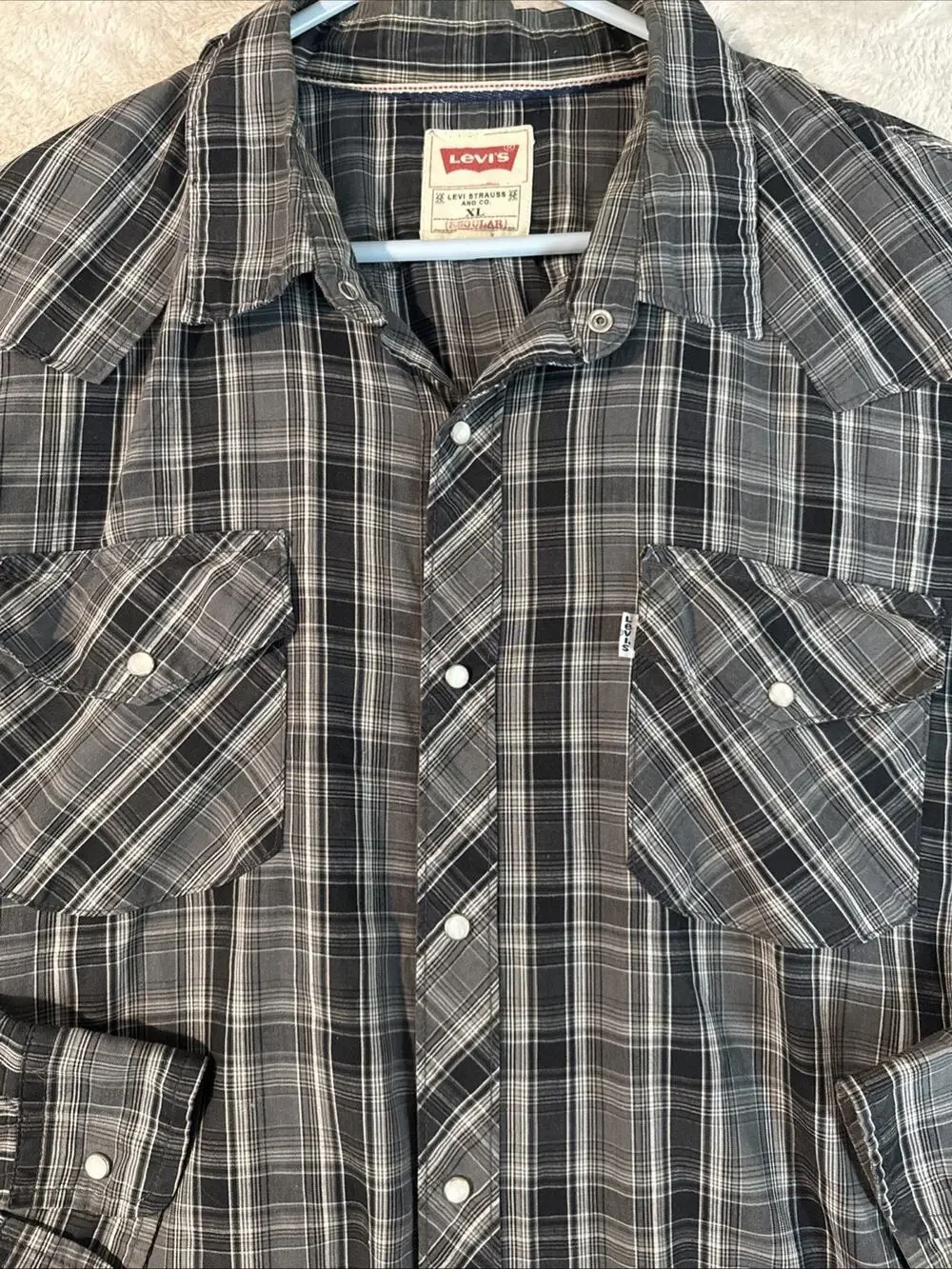 Levi’s Pearl Snap Western Cowboy Nashville Shirt Men’s XL grey Plaid Regular Fit